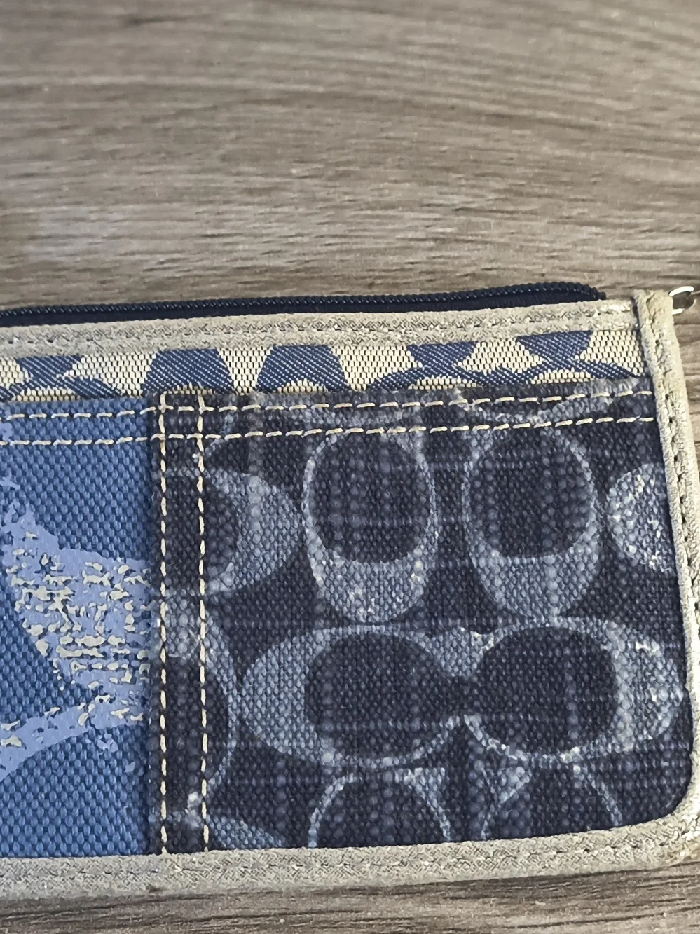 Coach Signature Patchwork Card Holder in Blue and Gold